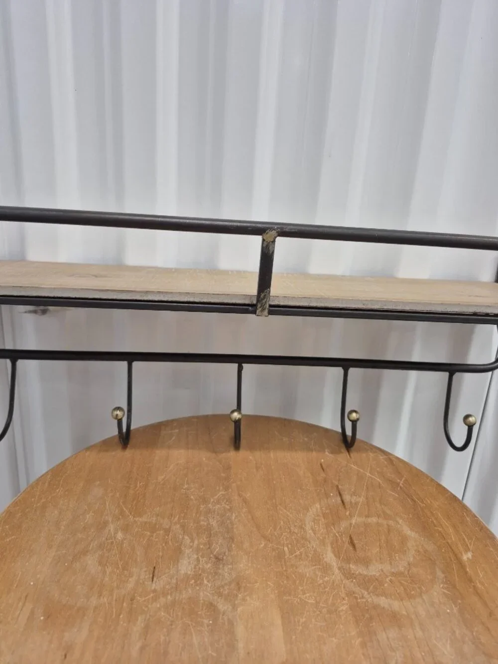 Metal And Wood 5 Hook Wall Shelf w/ Gold Accents 19